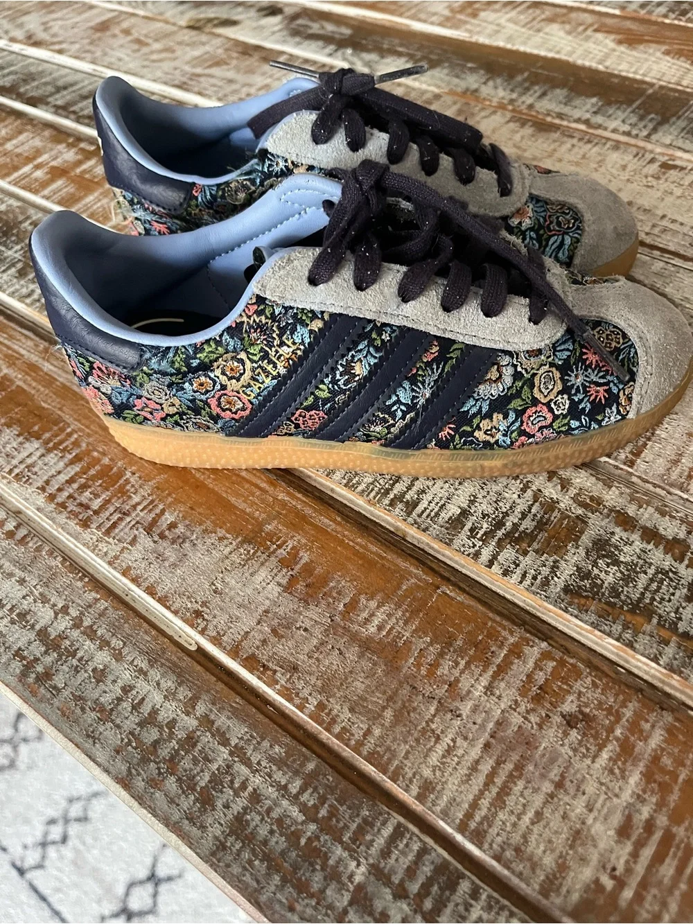 liberty Floral-Print Kids Sneakers with Navy Stripes and Gum Sole